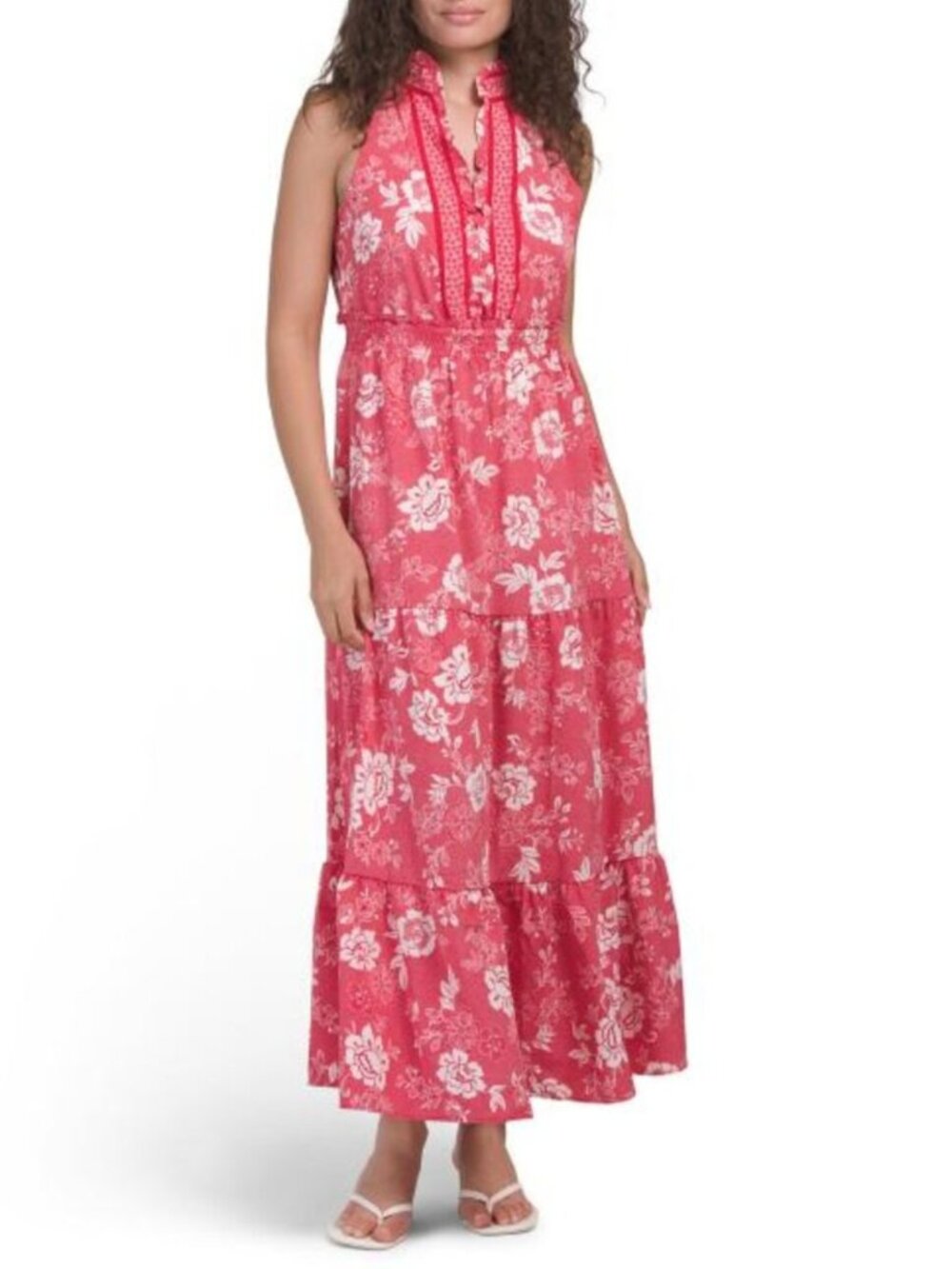LONDON TIMES Ruffle Neck Maxi Dress